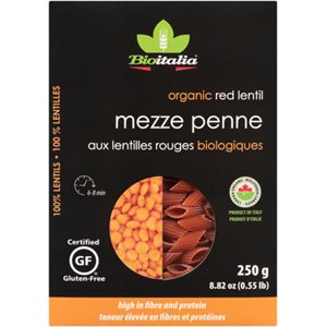 Bioitalia Mezze Penne aux Lentilles Rouges Biologiques 250 g