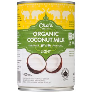 Cha's Organics Lait de Coco Biologique Léger 400 ml