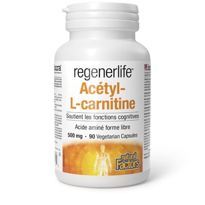 Natural Factors Acétyl-L-carnitine Acide aminé forme libre 500 mg 90  capsules végétariennes