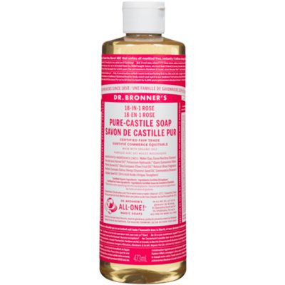 Dr. Bronner's 18-en-1 Rose Savon de Castille Pur 473 ml Dr. Bronner's 18-en-1 Rose Savon de Castille Pur 473 ml