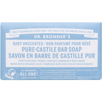 Dr. Bronner's Pure-Castile Bar Soap Baby Unscented 140 g  Dr. Bronner's Pure-Castile Bar Soap Baby Unscented 140 g