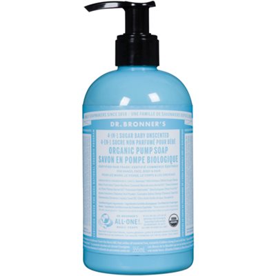 Dr. Bronner's Savon en Pompe Biologique 4-en-1 Sucre non Parfumé pour Bébé 355 ml Dr. Bronner's Savon en Pompe Biologique 4-en-1 Sucre non Parfumé pour Bébé 355 ml