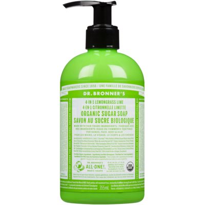 Dr. Bronner's Organic Sugar Soap 4-in-1 Lemongrass Lime 355 ml  Dr. Bronner's Organic Sugar Soap 4-in-1 Lemongrass Lime 355 ml
