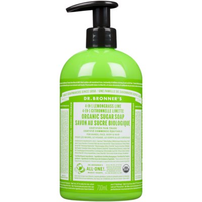 Dr. Bronner's Organic Sugar Soap 4-in-1 Lemongrass Lime 710 ml  Dr. Bronner's Organic Sugar Soap 4-in-1 Lemongrass Lime 710 ml