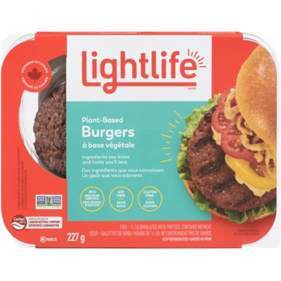 Lightlife Burgers à Base Végétale Deux - Galettes de Simili-Viande de ¼ lb 227 g Lightlife Burgers à Base Végétale Deux - Galettes de Simili-Viande de ¼ lb 227 g
