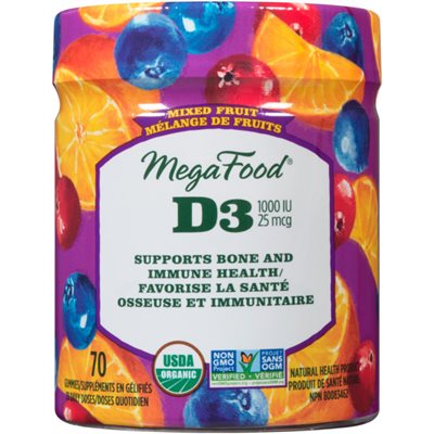 Megafood Vitamine D-3 Bien-àŠtre Mélange de Fruits 70 Gelifiés Megafood Vitamine D-3 Bien-àŠtre Mélange de Fruits 70 Gelifiés