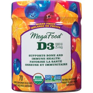 Megafood Vitamine D-3 Bien-àŠtre Mélange de Fruits 70 Gelifiés