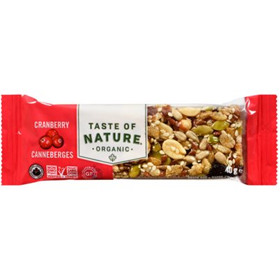 Taste of Nature Organic Barre-Collation Canneberges 40 g Taste of Nature Organic Barre-Collation Canneberges 40 g