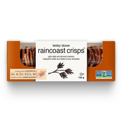 Lesley Stowe Raincoast Crisps - Craquelins salés aux dattes et aux amandes 150 g Lesley Stowe Raincoast Crisps - Craquelins salés aux dattes et aux amandes 150 g