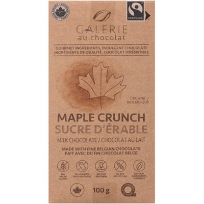Galerie au Chocolat au Lait Sucre d'érable Biologique 100 g Galerie au Chocolat au Lait Sucre d'érable Biologique 100 g