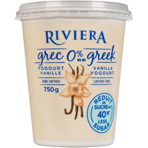 Maison Riviera Yogourt Grec Vanille Réduit En Sucre 0% Mg 750g