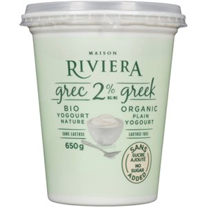 Maison Riviera Yogourt Grec Bio Nature Sans sucre Aj 2% Mg 650g