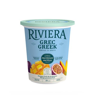 Riviera Yogourt Grec 0% Mangue Fruit De La Passion 650G