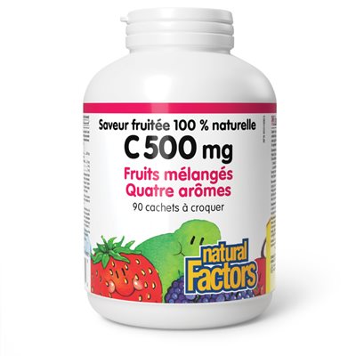 Natural Factors C 500 mg Saveur fruitée 100 % naturelle Fruits mélangés Quatre arômes 500 mg 90 cachets à croquer fruits mélangés quatre arômes Natural Factors C 500 mg Saveur fruitée 100 % naturelle Fruits mélangés Quatre arômes 500 mg 90 cachets à croquer fruits mélangés quatre arômes
