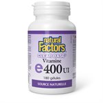 Natural Factors Vitamine E Clear Base Source naturelle  400 UI  180 gélules