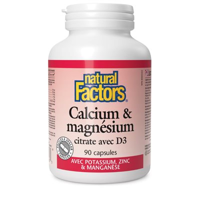 Natural Factors Calcium & magnésium citrate avec D3 avec potassium, zinc & manganèse 90 capsules Natural Factors Calcium & magnésium citrate avec D3 avec potassium, zinc & manganèse 90 capsules