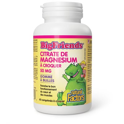 Natural Factors Citrate de magnésium à croquer 50 mg 60 comprimés à croquer gomme à bulles Natural Factors Citrate de magnésium à croquer 50 mg 60 comprimés à croquer gomme à bulles