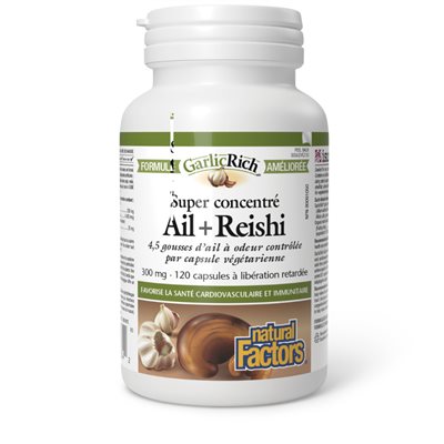 Natural Factors Super concentré Ail+Reishi 300 mg 120 capsules végétariennes à libération retardée Natural Factors Super concentré Ail+Reishi 300 mg 120 capsules végétariennes à libération retardée