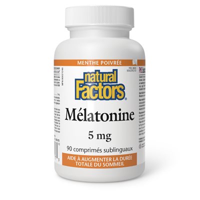 Natural Factors Mélatonine 5 mg 90 comprimés sublinguaux menthe poivrée Natural Factors Mélatonine 5 mg 90 comprimés sublinguaux menthe poivrée