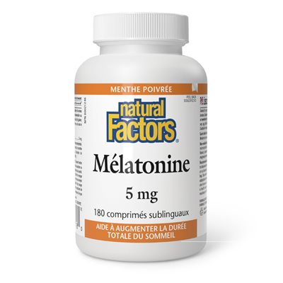 Natural Factors Mélatonine 5 mg 180 comprimés sublinguaux menthe poivrée Natural Factors Mélatonine 5 mg 180 comprimés sublinguaux menthe poivrée