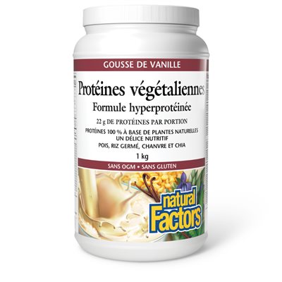 Natural Factors Protéines végétaliennes Formule hyperprotéinée 1 kg poudre à la vanille Natural Factors Protéines végétaliennes Formule hyperprotéinée 1 kg poudre à la vanille