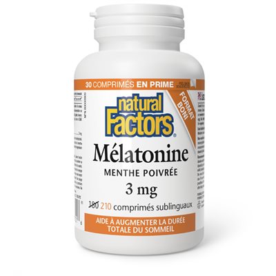 Natural Factors Mélatonine 3 mg 210 comprimés sublinguaux menthe poivrée Natural Factors Mélatonine 3 mg 210 comprimés sublinguaux menthe poivrée