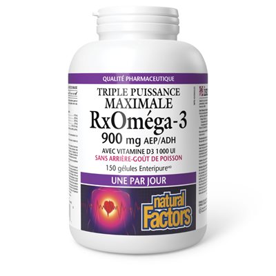 Natural Factors RxOmega-3 with Vitamin D3 Maximum Triple Strength 900 mg 150 Enteripure® Softgels Natural Factors RxOmega-3 with Vitamin D3 Maximum Triple Strength 900 mg 150 Enteripure® Softgels