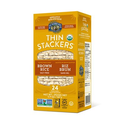 Lundberg Family Farms Thin Stackers Galettes de Grains Soufflés Riz Brun Sans Sel Biologique 24 Galettes de Riz 167 g Lundberg Family Farms Thin Stackers Galettes de Grains Soufflés Riz Brun Sans Sel Biologique 24 Galettes de Riz 167 g