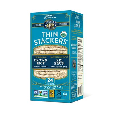 Lundberg Family Farms Thin Stackers Galettes de Grains Soufflés Riz Brun Légerement Salé Biologique 24 Galettes de Riz 167 g Lundberg Family Farms Thin Stackers Galettes de Grains Soufflés Riz Brun Légerement Salé Biologique 24 Galettes de Riz 167 g