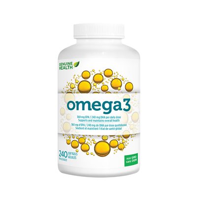 Genuine Health Omega3+, Omega huile de poisson , 360mg EPA, 240mg DHA Genuine Health Omega3+, Omega huile de poisson , 360mg EPA, 240mg DHA