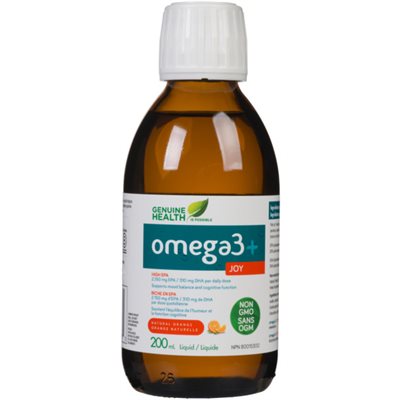 Genuine Health Omega3+ Joy Liquid huile de poisson , Orange, 2,156mg EPA, 314mg DHA Genuine Health Omega3+ Joy Liquid huile de poisson , Orange, 2,156mg EPA, 314mg DHA