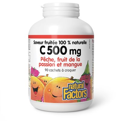 Natural Factors C 500 Mg 100% Natural Fruit Chew 500 Mg 90 Chewable Wafers Peach, Passionfruit And Mango Natural Factors C 500 Mg 100% Natural Fruit Chew 500 Mg 90 Chewable Wafers Peach, Passionfruit And Mango