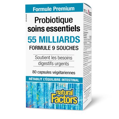 Natural Factors Probiotique Soins essentiels 55 milliards 80 capsules végétariennes Natural Factors Probiotique Soins essentiels 55 milliards 80 capsules végétariennes