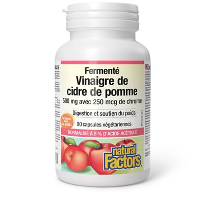 Natural Factors Vinaigre de cidre de pomme fermenté avec chrome 500 mg / 250 mcg 90 capsules végétariennes Natural Factors Vinaigre de cidre de pomme fermenté avec chrome 500 mg / 250 mcg 90 capsules végétariennes