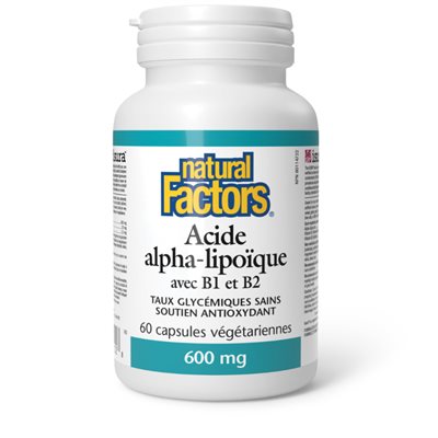 Natural Factors Acide alpha-lipoïque avec B1 et B2 600 mg 60 capsules végétariennes