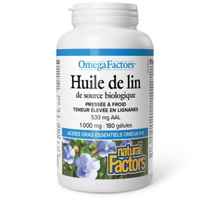 Natural Factors Huile de lin biologique 1 000 mg 180 gélules