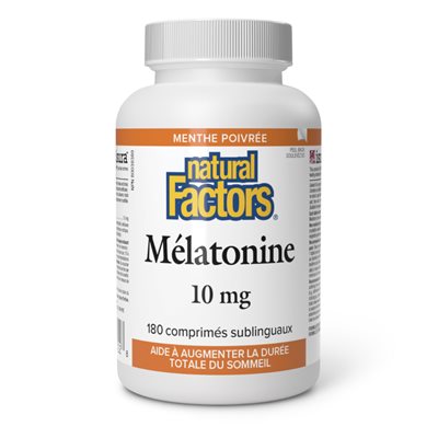 Natural Factors Mélatonine 10 mg 180 comprimés sublinguaux menthe poivrée