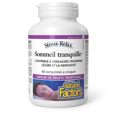 Natural Factors Sommeil tranquille 60 comprimés à croquer saveur de fruits tropicaux Natural Factors Sommeil tranquille 60 comprimés à croquer saveur de fruits tropicaux