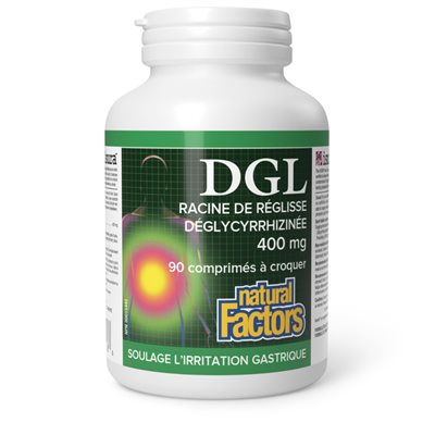 Natural Factors DGL racine de réglisse déglycyrrhiziné 400 mg 90 comprimés à croquer Natural Factors DGL racine de réglisse déglycyrrhiziné 400 mg 90 comprimés à croquer