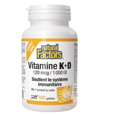 Natural Factors Vitamin K 120Mcg And D 1000Iu 180Softgels