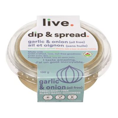 Live Trempette et tartinade à l'ail et à l'oignon sans produits laitiers ni huile biologique 198 g Live Trempette et tartinade à l'ail et à l'oignon sans produits laitiers ni huile biologique 198 g