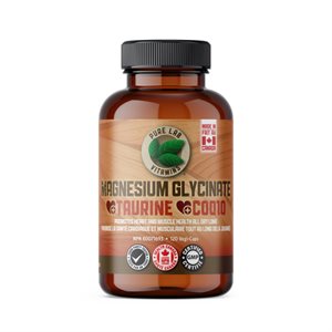 Pure Labs Vitamins Glycinate De Magnésium (75Mg) + Taurine (375Mg) + Coq10 (20Mg) 120 vcaps