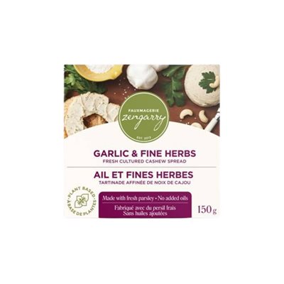 Fauxmagerie Zengarry Tartinade de Noix de Cajou de Culture Fraiche Ail et Fines Herbes 150 g Fauxmagerie Zengarry Tartinade de Noix de Cajou de Culture Fraiche Ail et Fines Herbes 150 g