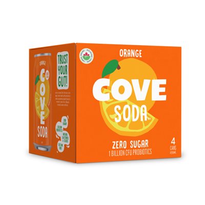 Cove Soda probiotique à l'orange saine 4x355ml Cove Soda probiotique à l'orange saine 4x355ml