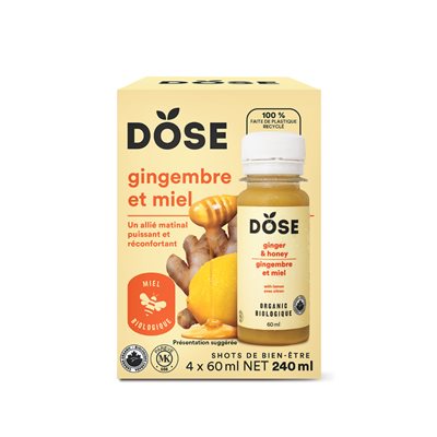 Dose Organic Ginger & Honey Shot 4x60ml