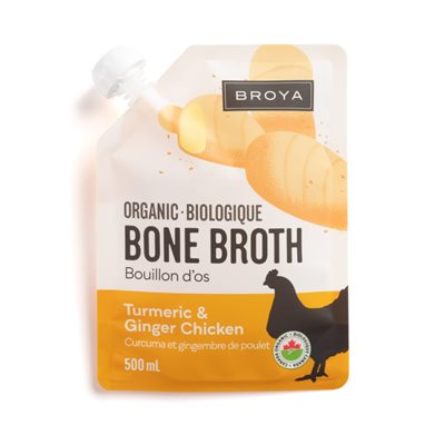 BROYA Bouillon d'os de poulet, curcuma et gingembre bio 500ML BROYA Bouillon d'os de poulet, curcuma et gingembre bio 500ML