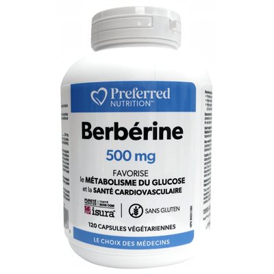 Preferred Nutrition Berbérine 500 mg 120 capsules végétariennes Preferred Nutrition Berbérine 500 mg 120 capsules végétariennes