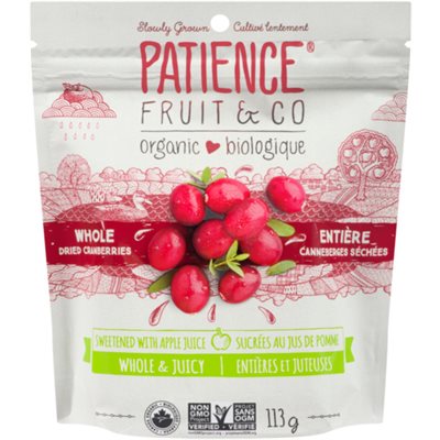 Patience Fruit & Co Biologique Canneberges Séchées Sucrées Entiéres et Moelleuses 142 g Patience Fruit & Co Biologique Canneberges Séchées Sucrées Entiéres et Moelleuses 142 g