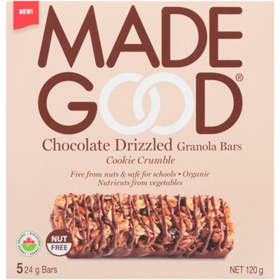 Made Good Barres Granola avec Filet de Chocolat Croustillant de Biscuits 5 Barres x 24 g (120 g)bio Made Good Barres Granola avec Filet de Chocolat Croustillant de Biscuits 5 Barres x 24 g (120 g)bio