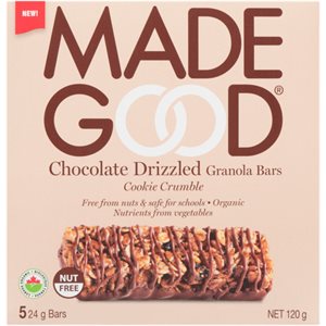 Made Good Barres Granola avec Filet de Chocolat Croustillant de Biscuits 5 Barres x 24 g (120 g)bio